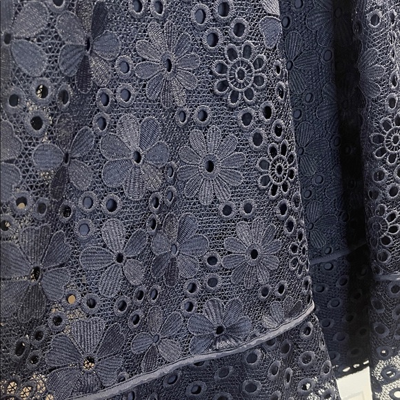 Talbots Navy Eyelet V-Neck A-Line Midi Dress - Picture 9 of 15